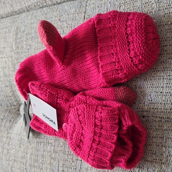 SONOMA BRAND WOMEN'S PINK COLD WEATHER ACCESS "LADDER STITCH" FLIP TOP MITTENS - Picture 11 of 11
